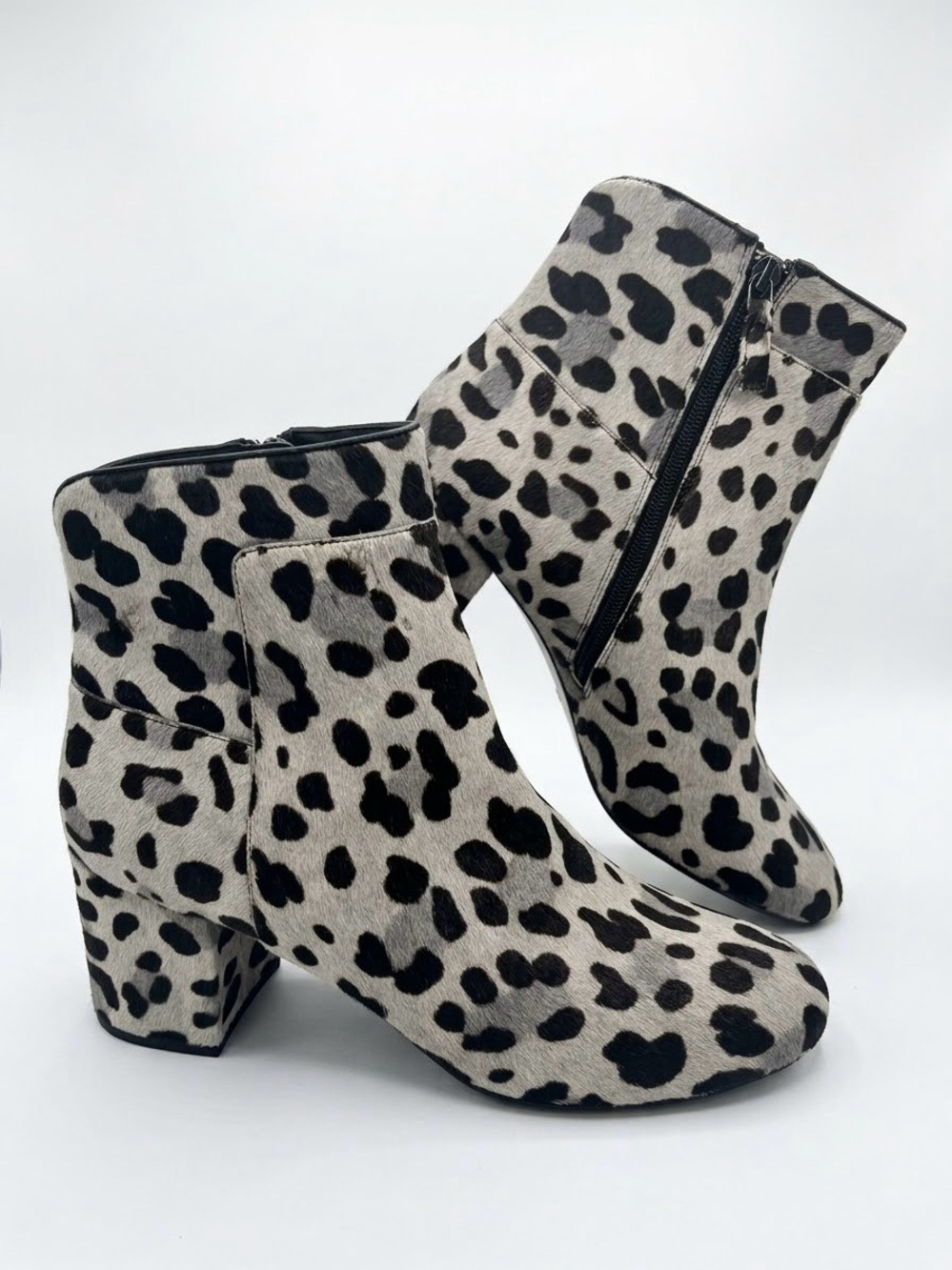 Cole Haan Grand OS Leopard Calf Hair Ankle Booties Side Zip 10.5B Party Designer